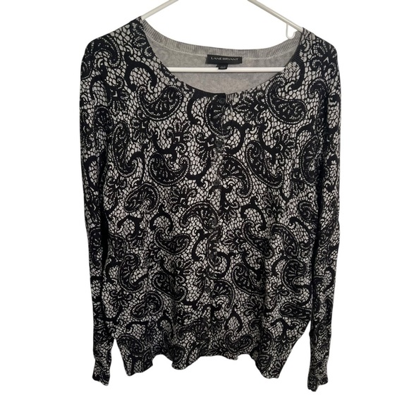 Lane Bryant Cardigan Gray Black Paisley Lace 14/16 - Picture 1 of 11